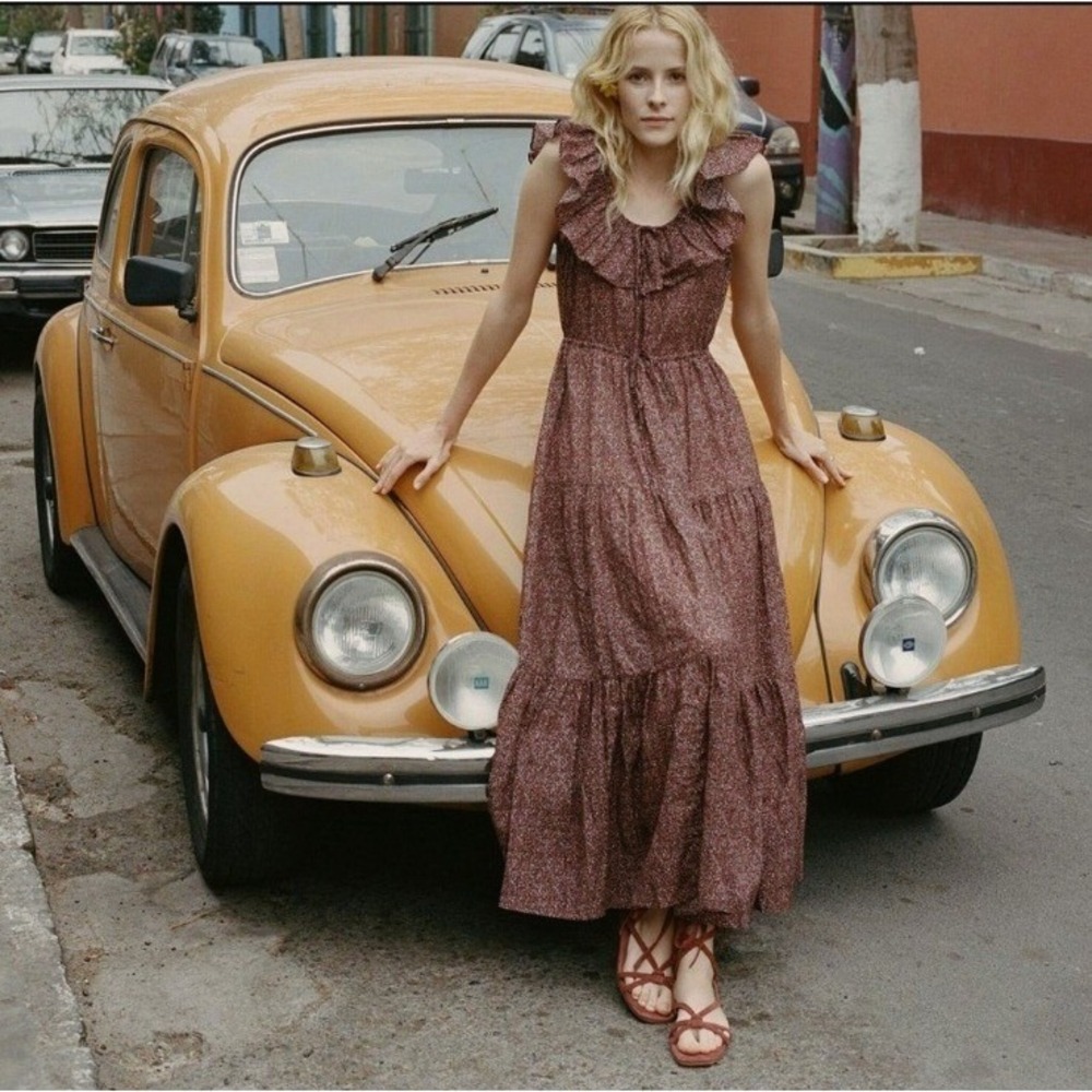 DOEN Yarrow Maxi Dress in Rust Ditsy Floral Size M